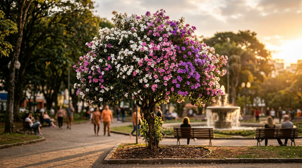 Além disso, estudos mostram que áreas arborizadas elevam a sensação de bem‑estar dos moradores, incentivam a caminhada e fortalecem o sentimento de comunidade. Em 2025, a tendência é priorizar espécies que unam beleza ornamental e benefícios ecológicos, com especial atenção às nativas de cada região.As 7 Melhores Árvores de Pequeno Porte para Calçadas em 2025Selecionamos sete espécies que se adaptam bem a diferentes climas e solos, exigem manutenção moderada e oferecem um espetáculo visual durante boa parte do ano.1. Flamboyant-Mini (Delonix regia var. 'Mini')Altura: 2 a 5 mFlores: Vermelhas vibrantes, em forma de lequeDestaque: Versão compacta do famoso flamboyant, perfeita para espaços reduzidos. Sua floração exuberante no verão atrai olhares e polinizadores.Cuidado: Solo bem drenado e exposição plena ao sol.