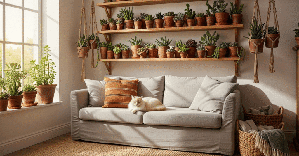 Suculentas Tóxicas para Cães e Gatos: 7 Espécies Perigosas + Primeiros Socorros 5 "Convivência harmoniosa é possível! Com planejamento, você pode ter suculentas e pets juntos. Use prateleiras altas e opte por espécies não-tóxicas como as Echeverias."