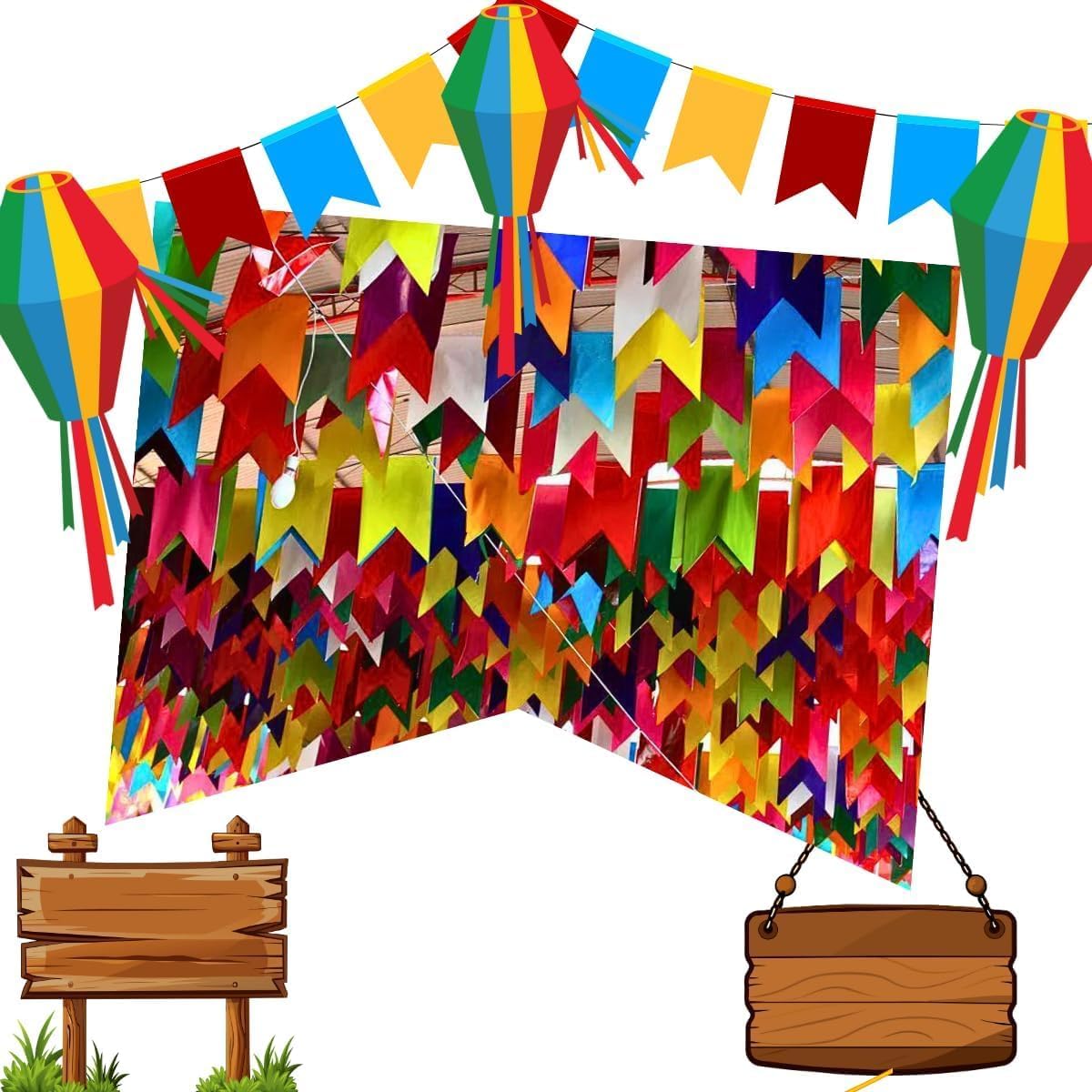 Decoração Festa Junina: 15 Ideias Simples e Encantadora 1 Confeccionadas em plástico reforçado com barbante resistente, garantindo maior durabilidade durante toda a sua festa