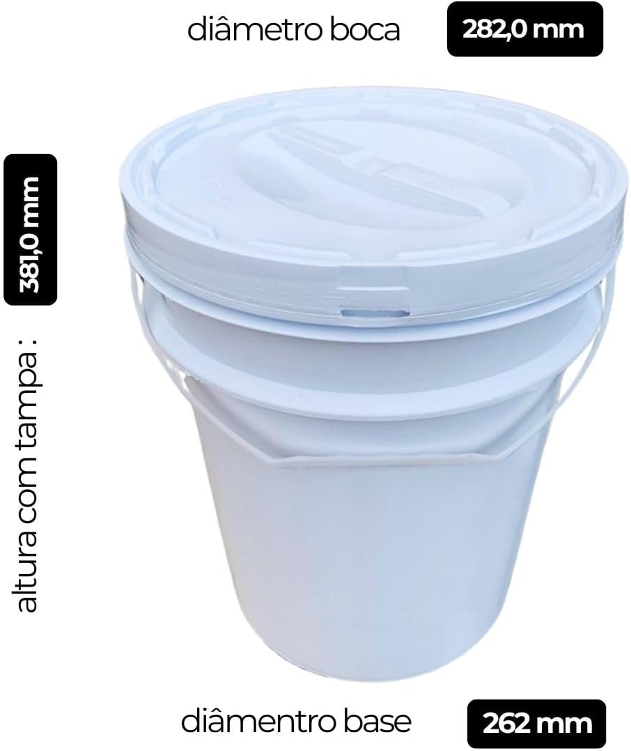 balde com tampa rosca 20 Litros Atóxico - Uso Alimentar, BPA Free, Reutilizável - Nastripack