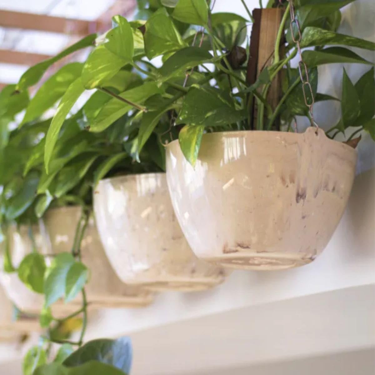 Vaso Cuia Cachepot Travertino Suspenso Grande 4 Litros Cachepo Completo + Corrente 44cm