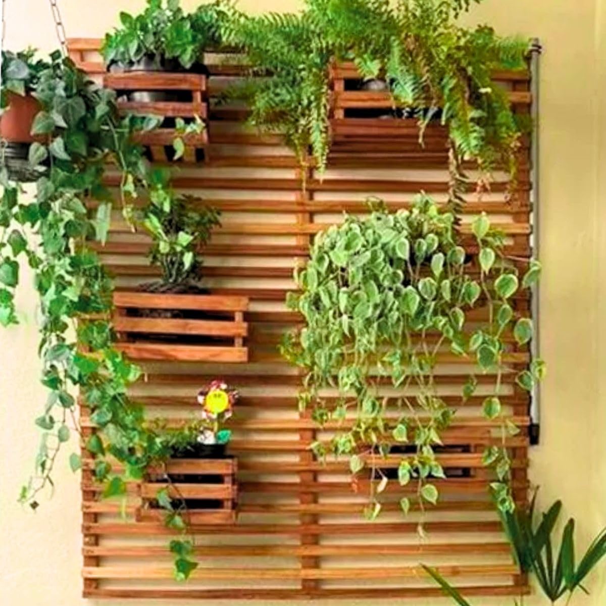 Jardim Vertical Madeira 60 x 40 2 Unid + 4 Cachepots