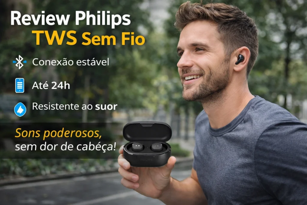Fone de Ouvido PHILIPS TAT1109BK/00: Você está cansado de fones que caem a conexão, têm som fraco e bateria que cai? Conheça este!