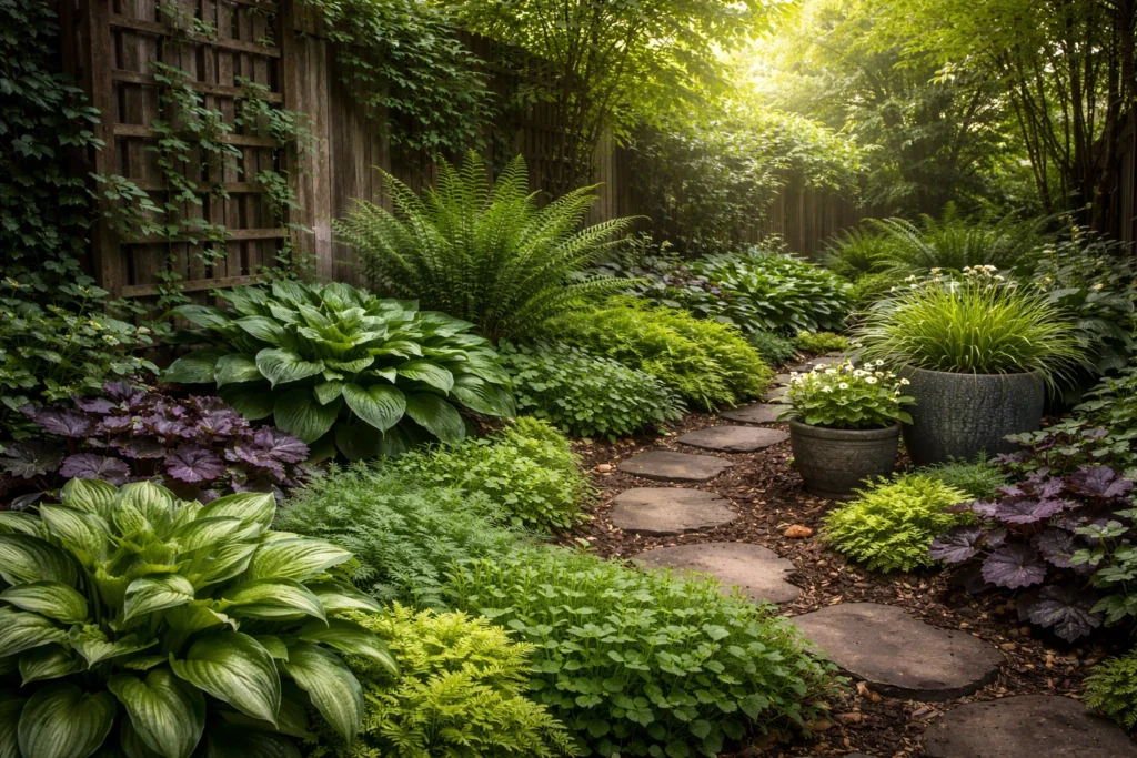 Aprenda como projetar um jardim de sombra com plantas perenes e descubra truques fáceis para criar cantinhos verdes surpreendentes.