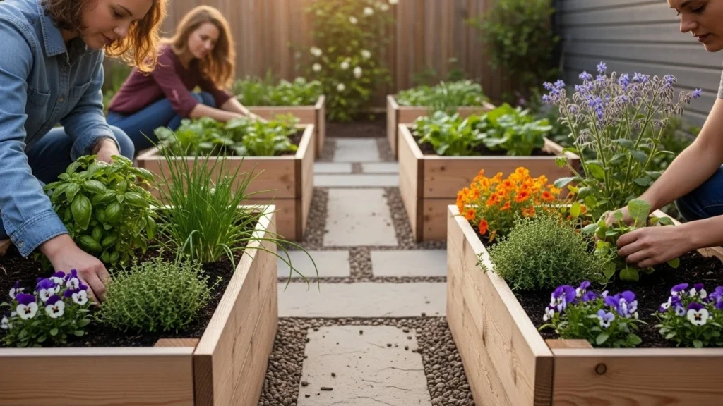 Paisagismo com plantas comestíveis para quintais compactos em canteiros elevados revela segredos fáceis para colher mais em pouco espaço.