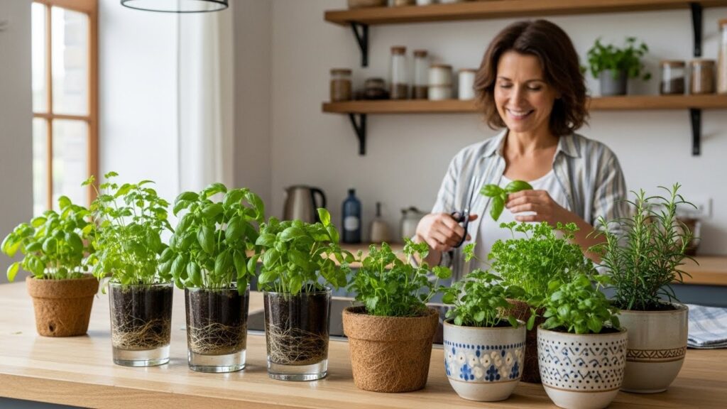 Guia passo a passo para criar horta de ervas na cozinha em espaços reduzidos com vasos suspensos e irrigação automática. É Sensacional!