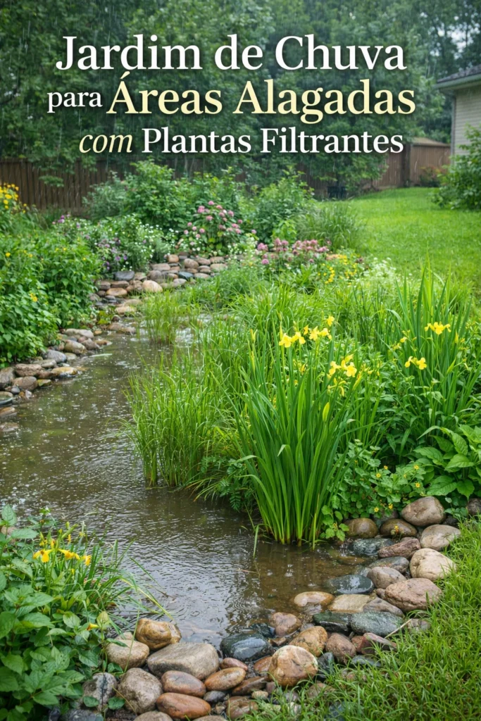Aprenda a criar um jardim de chuva para áreas alagadas com plantas filtrantes, técnicas de drenagem sustentável e soluções práticas!