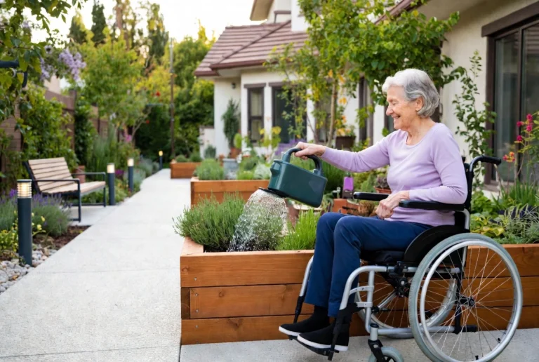 Paisagismo acessível para pessoas com mobilidade reduzida com caminhos antiderrapantes e canteiros elevados. Descubra dicas simples!
