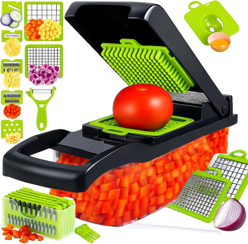 Cortador Fatiador Ralador de Legumes Multifuncional 15 em 1 - Fatiador de Bandolim Máquina Profissional de Cortar Alimentos Cebolas Vegetais Frutas Legumes Premium Hytalux