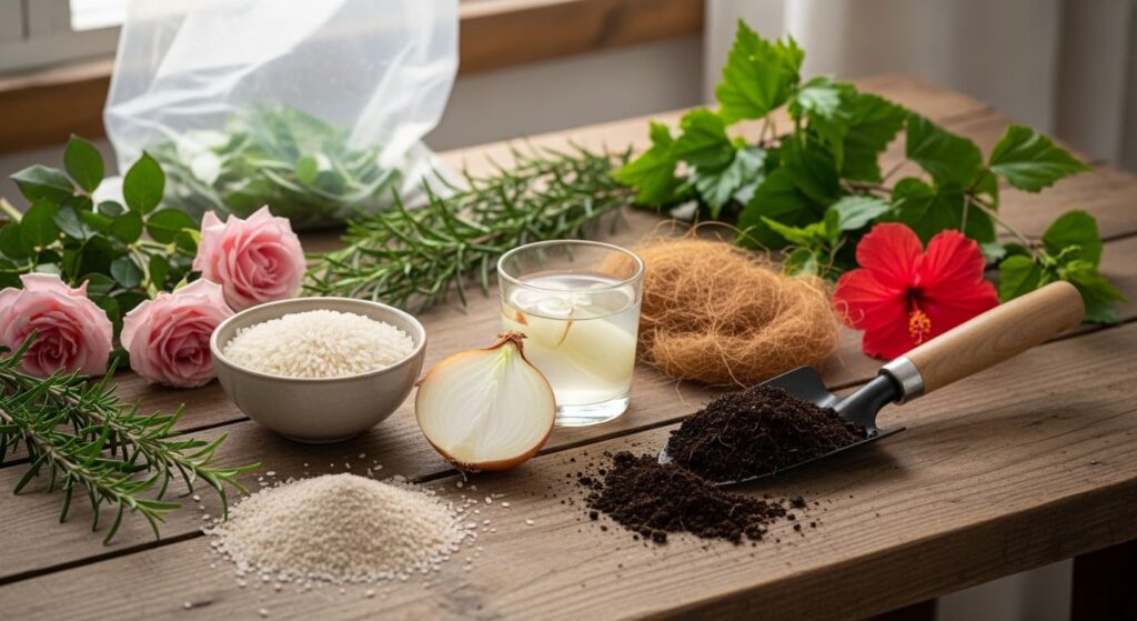 "Aprenda como fazer mudas de qualquer planta em casa método caseiro de arroz, cebola e areia. Passo a passo completo para multiplicar suas plantas favoritas."