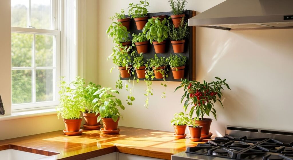 "Aprenda a criar um jardim comestível da cozinha com dicas de design, cores e plantas ideais para cada espaço. Temperos frescos sempre à mão!