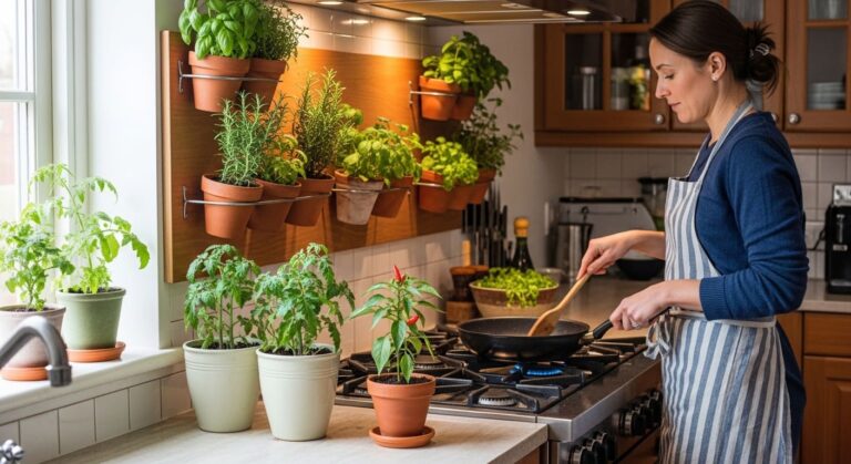 "Aprenda a criar um jardim comestível da cozinha com dicas de design, cores e plantas ideais para cada espaço. Temperos frescos sempre à mão!