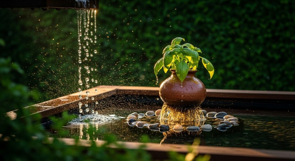 "Irrigação para jardins comestíveis: guia completo com rega automática caseira, gotejamento, vasos autoirrigáveis e dicas para frequência de rega."