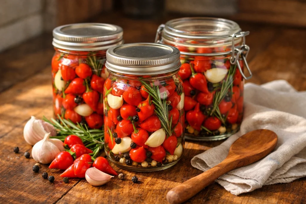 "Pimenta biquinho: guia completo de cultivo + receita de conserva passo a passo. Aprenda a plantar em casa, vasos e preparar a conserva, agora!"
