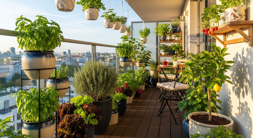 "Aprenda a criar um jardim comestível na varanda: plantas ideais, vasos, cuidados e passo a passo. Cultive alimentos frescos em apartamento!"