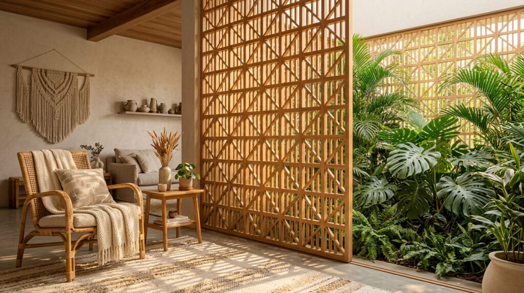 Cobogó na decoração: guia completo com tipos por material (concreto, cerâmica, madeira, vidro), onde usar, vantagens e inspirações.