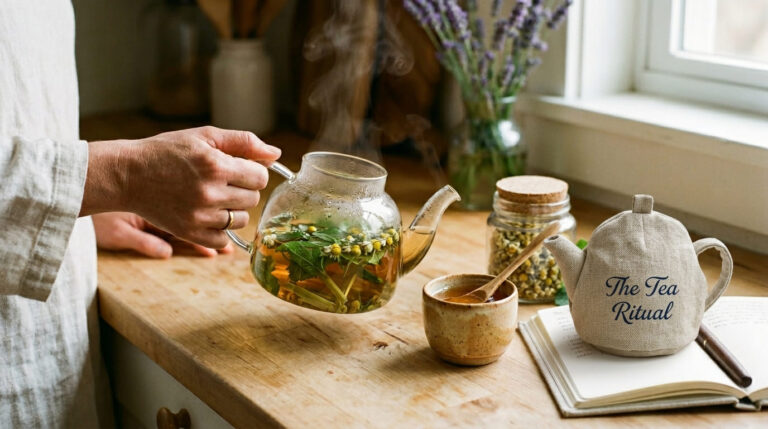 "Aprenda a criar um jardim de chás em casa com 5 plantas que aliviam o estresse. Cultive, colha e prepare o 'Chá do Acalanto para paz."
