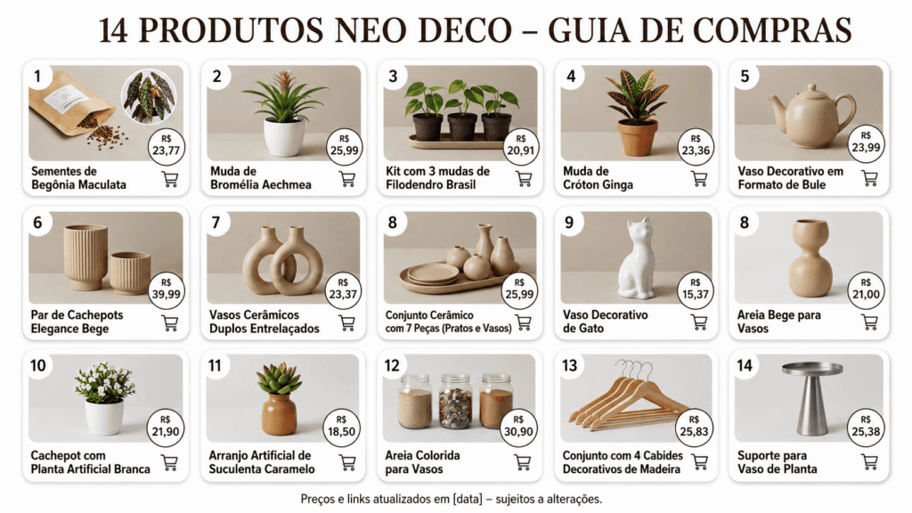 Onde Comprar Produtos para Decoração Neo Déco – 14 Itens no Mercado Livre 2 Onde comprar: Guia com 14 produtos Neo Déco no Mercado Livre: plantas escultóricas, vasos de cerâmica e acessórios. Preços e links diretos.