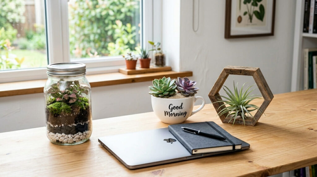 Tabletop Garden: Mini Jardins de Mesa para Home Office e Decoração 1 Aprenda a criar tabletop gardens (mini jardins de mesa) para home office. Conheça 6 ideias, passo a passo, para planta e lucrar com presentes..