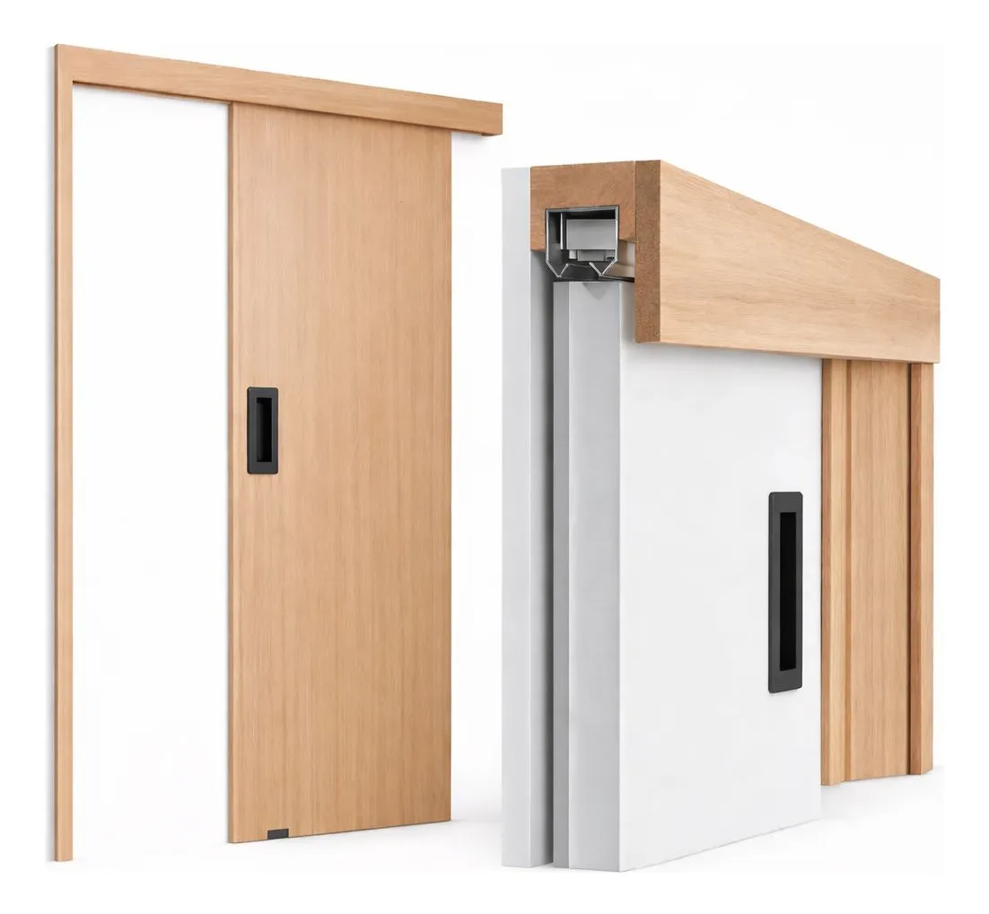 Porta Suspensa de Correr: Por que Ela É a Escolha das Casas Modernas (e Por que Você Também Deveria Ter uma) 2 Kit Porta Correr 140x220 Madeira C/ Trilho Alumínio Oculto