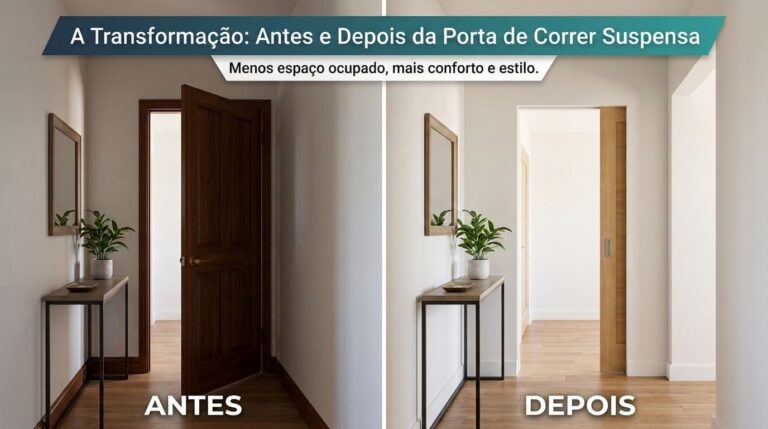 Porta Suspensa de Correr: Por que Ela É a Escolha das Casas Modernas (e Por que Você Também Deveria Ter uma) 1 "Descubra por que a porta suspensa de correr é a escolha das casas modernas. Economia de espaço, design clean e sem trilho no chão. "