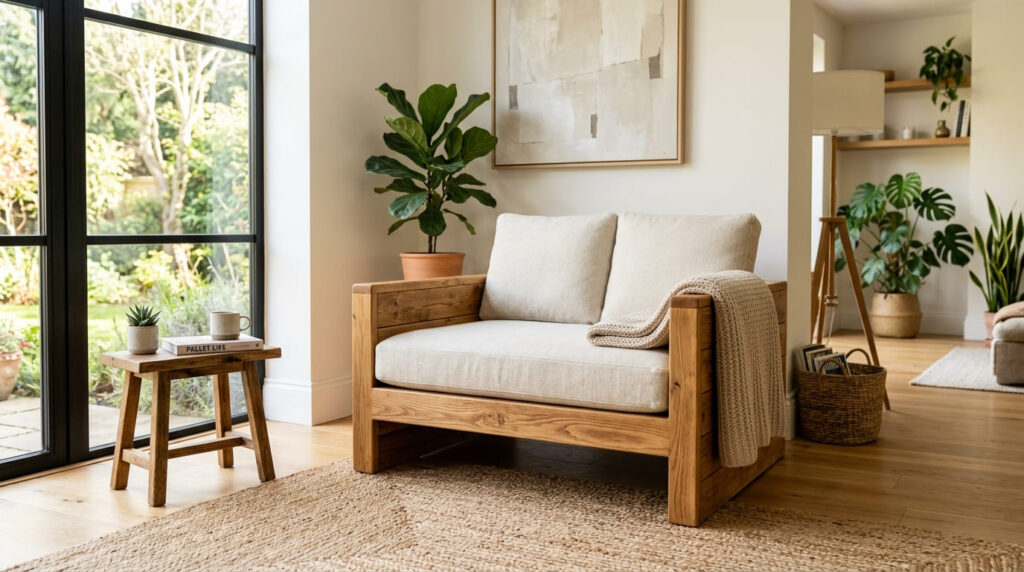 Móveis de Paletes para Jardim: Como Fazer um Sofá-cadeira com Madeira Reciclada (DIY Passo a Passo) 3 Aprenda fazer você mesma os Móveis de Paletes para Jardim: Como Fazer um Sofá-cadeira com Madeira Reciclada. Dicas de Ouro!