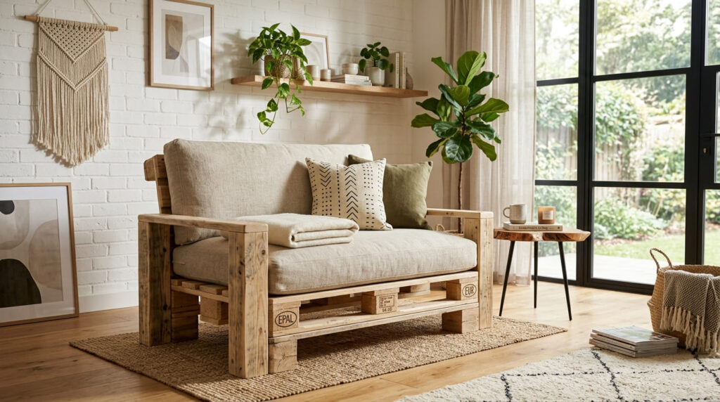 Móveis de Paletes para Jardim: Como Fazer um Sofá-cadeira com Madeira Reciclada (DIY Passo a Passo) 1 Aprenda fazer você mesma os Móveis de Paletes para Jardim: Como Fazer um Sofá-cadeira com Madeira Reciclada. Dicas de Ouro!