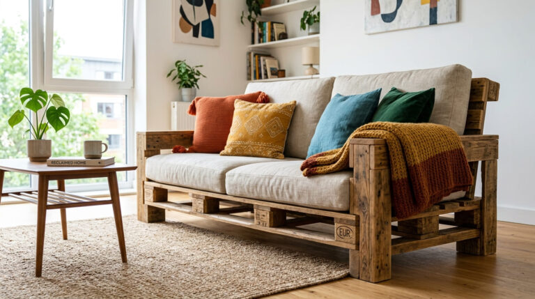 Móveis de Paletes para Jardim: Como Fazer um Sofá-cadeira com Madeira Reciclada (DIY Passo a Passo) 1 Aprenda fazer você mesma os Móveis de Paletes para Jardim: Como Fazer um Sofá-cadeira com Madeira Reciclada. Dicas de Ouro!