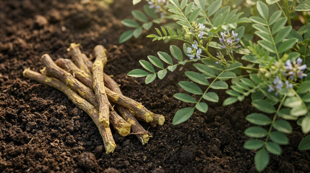 Alcaçuz: guia completo de cultivo no Brasil, benefícios à saúde, contraindicações importantes e o que diz a ANVISA sobre essa raiz medicinal.